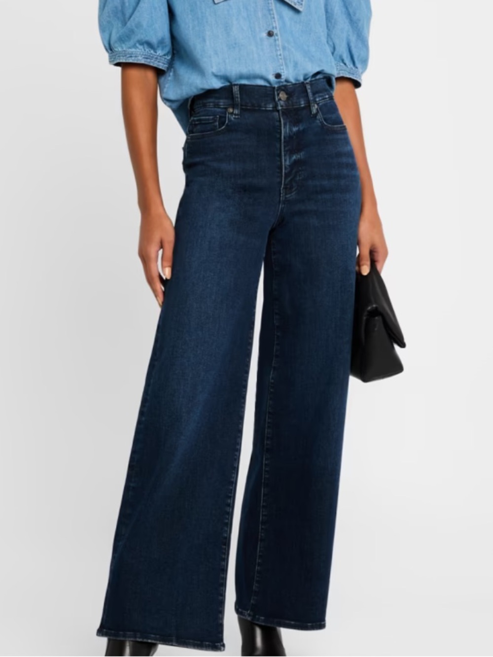 NWT FRAME Le Slim Palazzo High-Rise Wide-Leg Deep Blue Wash Jeans.